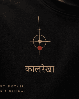 Understated gold celestial-line emblem on the chest of the tee